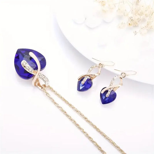 Gold Saphir Herz Halsketten- und Ohrring-Set