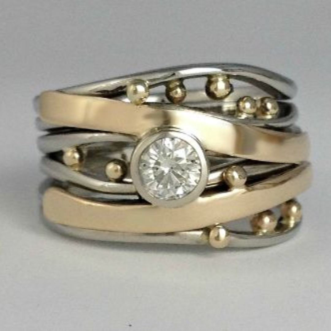 Silber und Gold Zargenfassung Wickel Ring