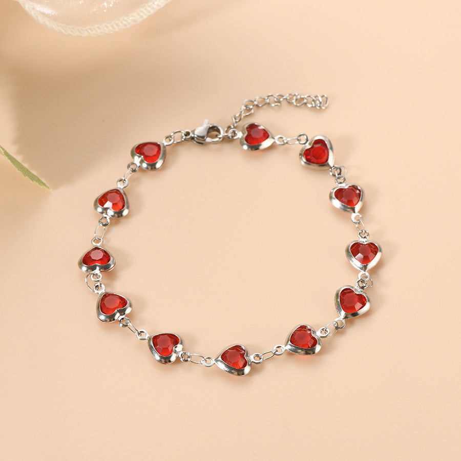Silber Rubin Herz Kettenarmband