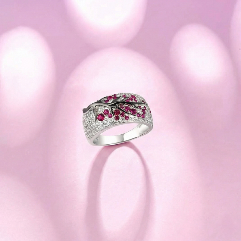 Rubin Blüten Tree Ring | Weißgold