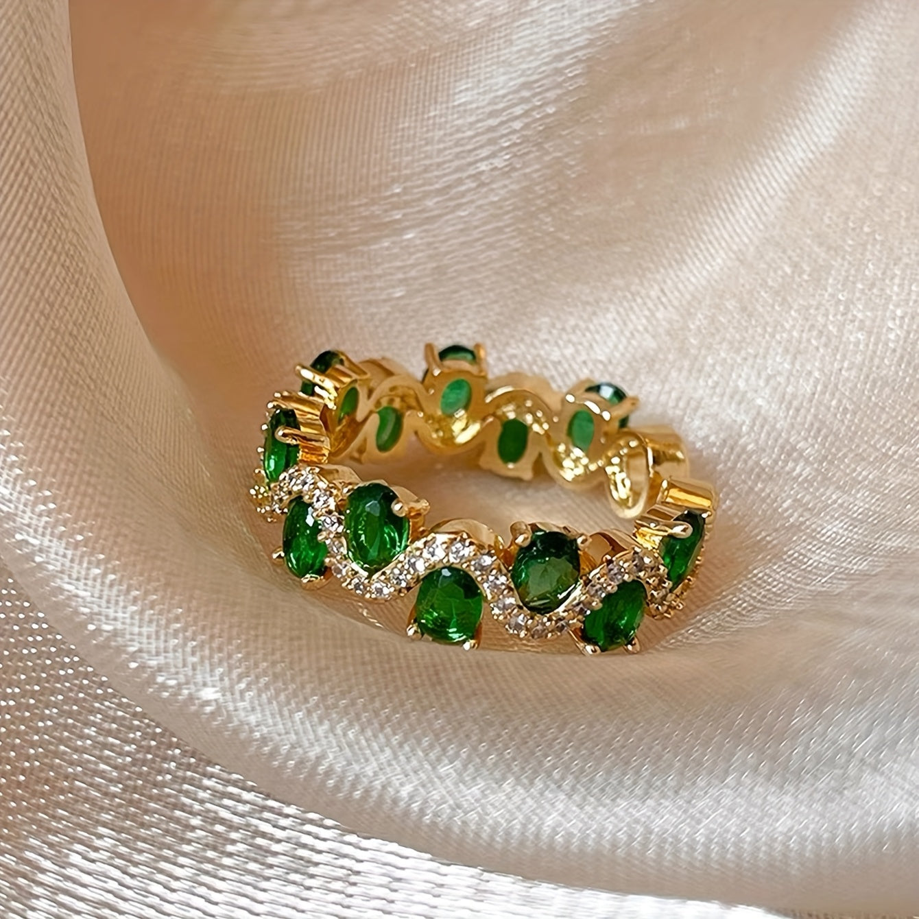 Calira Funkelnd Smaragd Offen Ring | Gold