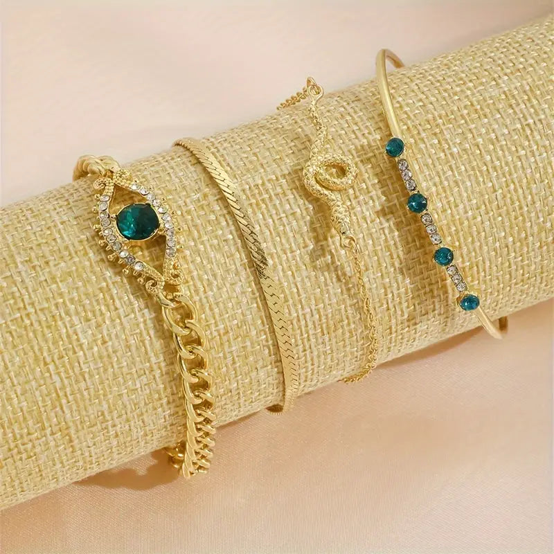 Gold Smaragd Charm Armband-Set