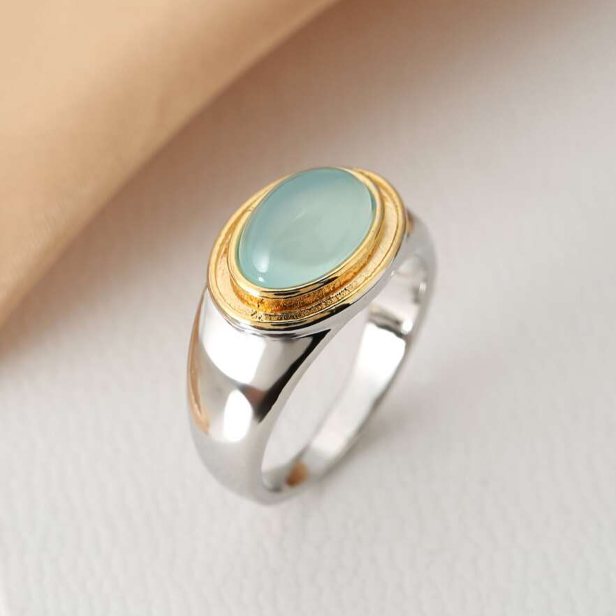 Silber und Gold Zargenfassung Cabochon Ring
