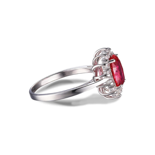 Klassisch Rubin Halo Ring | Weißgold