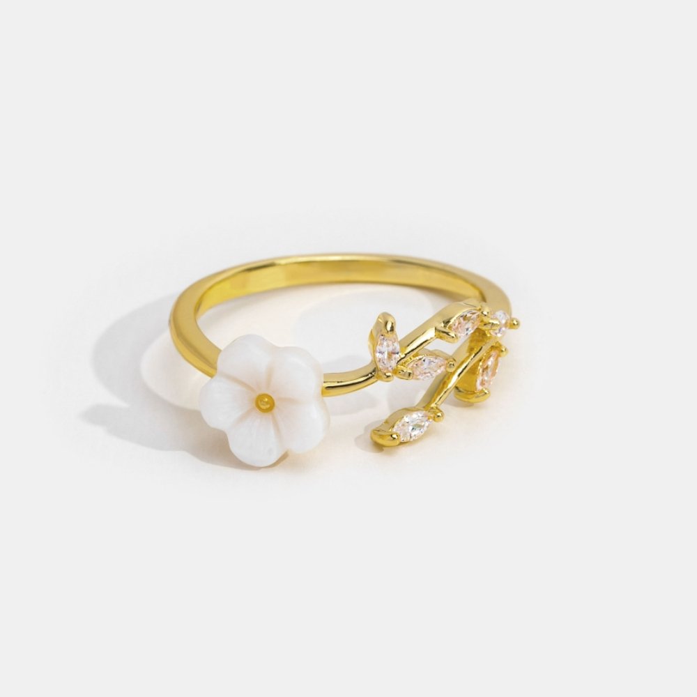 Gold Blüten und Blatt Offen Ring