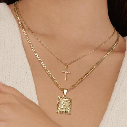 Kreuz Initialen Halsketten-Set | Gold