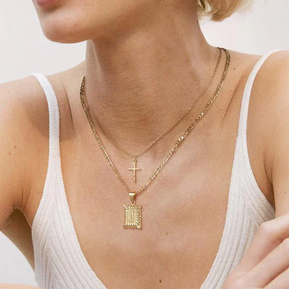 Kreuz Initialen Halsketten-Set | Gold