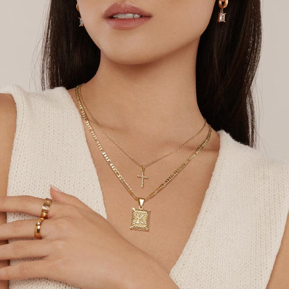Kreuz Initialen Halsketten-Set | Gold