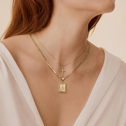 Kreuz Initialen Halsketten-Set | Gold