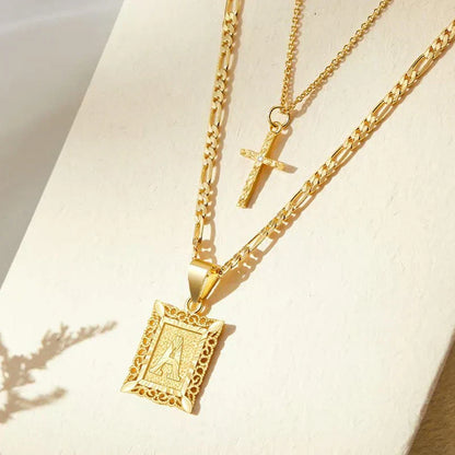 Kreuz Initialen Halsketten-Set | Gold