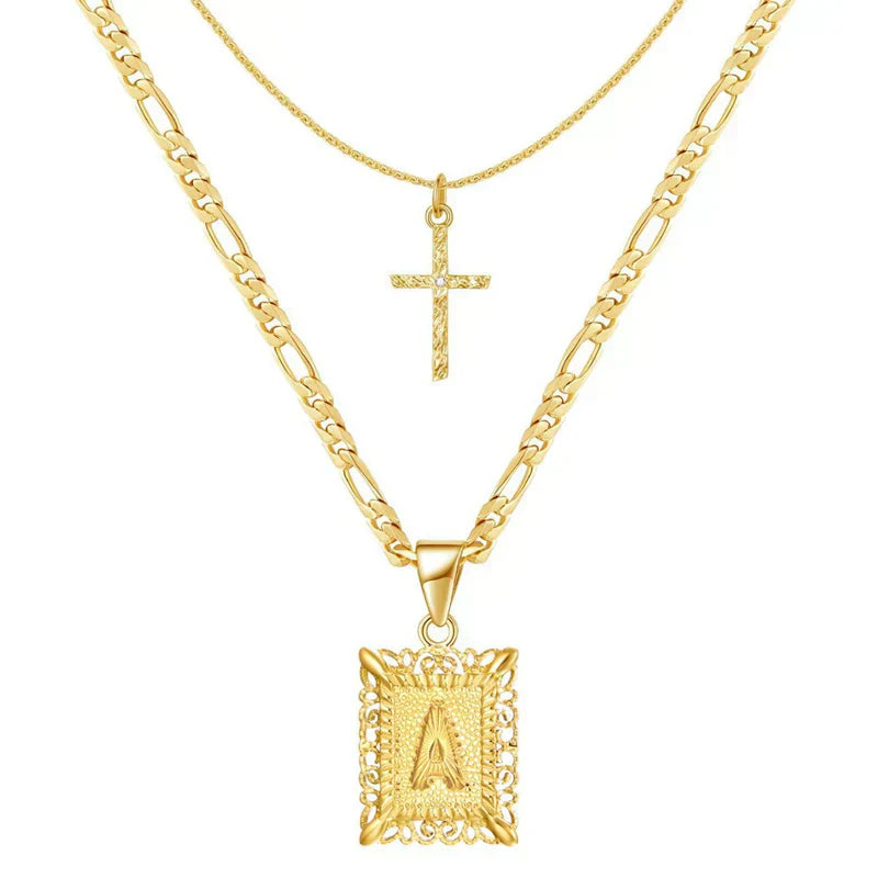 Kreuz Initialen Halsketten-Set | Gold