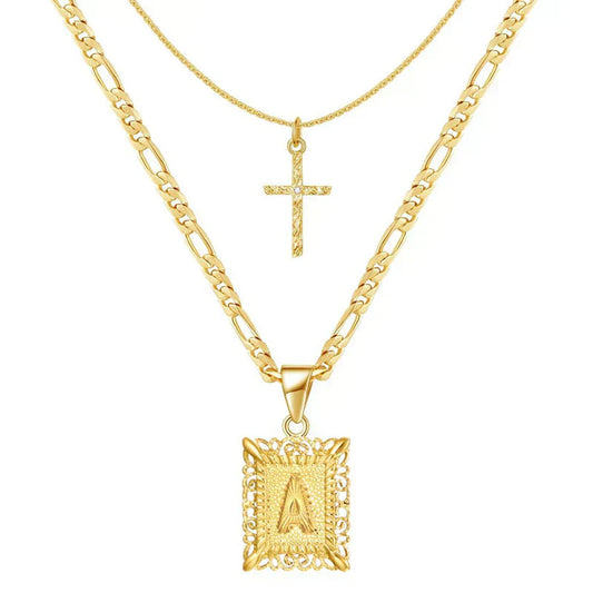 Kreuz Initialen Halsketten-Set | Gold