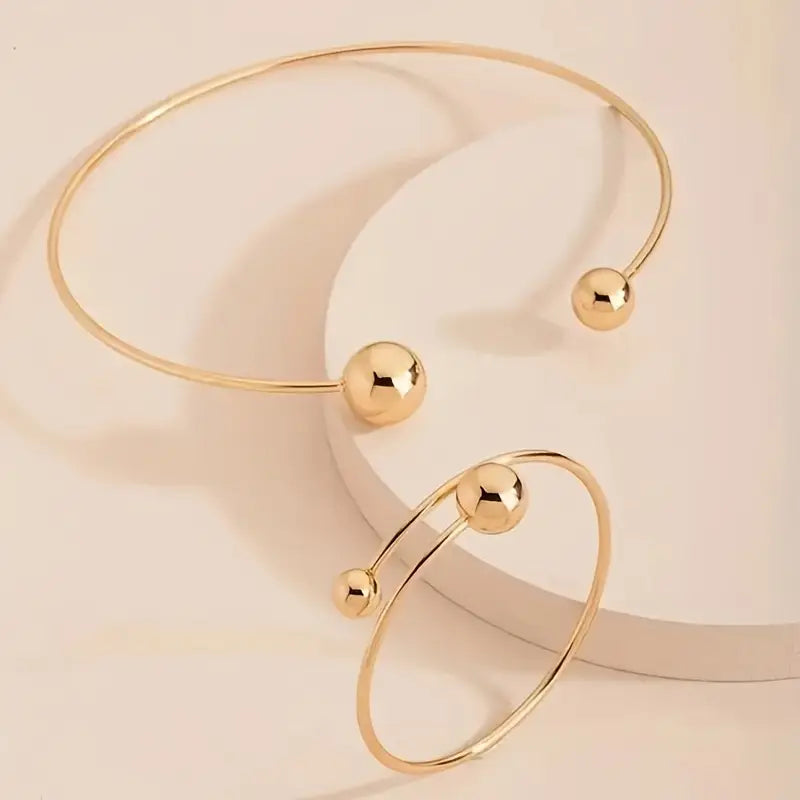 Minimalistisch Glow Collar & Cuff Armband-Set | Gold