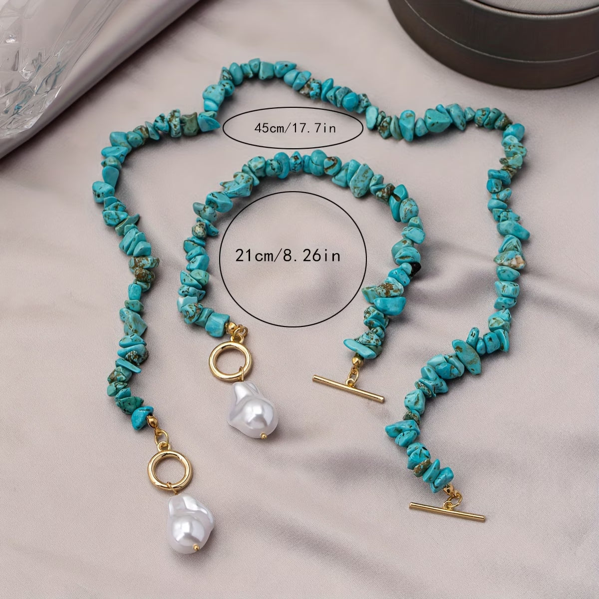 Türkis & Perlen-Halskette Armband-Set