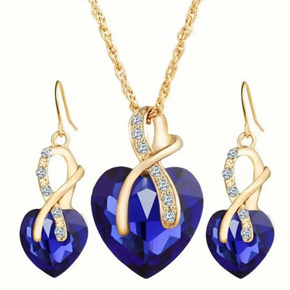 Gold Saphir Herz Halsketten- und Ohrring-Set