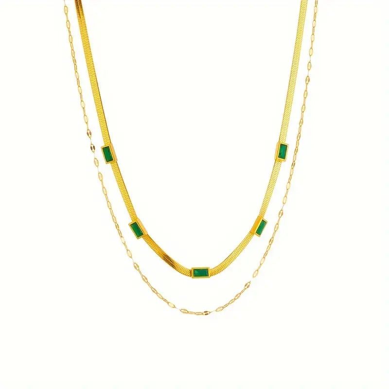 Sister Edelstein Double-Layer Retro Halskette | Gold