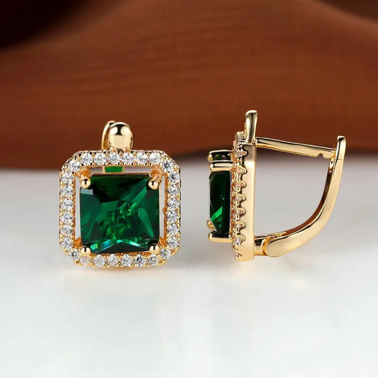 Gold Grün Square Zirkonia Ohrringe | Gold