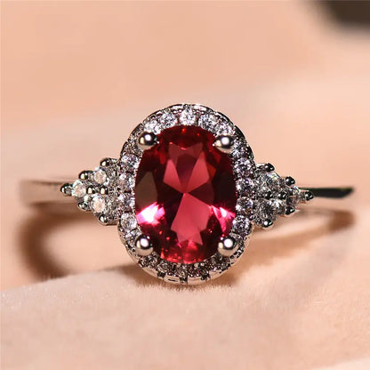 Silber Rubin Halo Ring