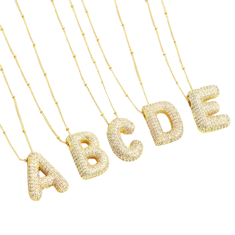 Bubble Buchstaben Initialen Halsketten-Set | Gold