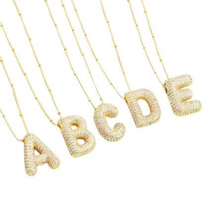 Bubble Buchstaben Initialen Halsketten-Set | Gold
