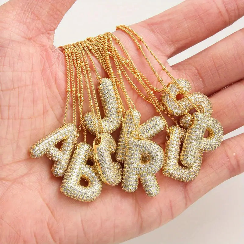 Bubble Buchstaben Initialen Halsketten-Set | Gold