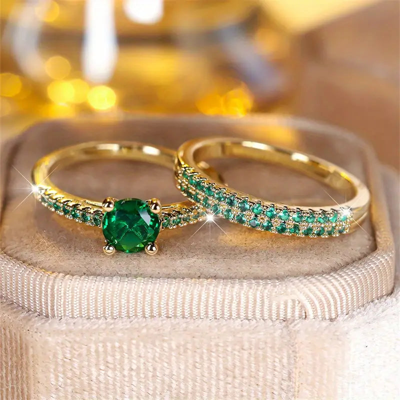 Serena Smaragd Duo Ring-Set | Gold