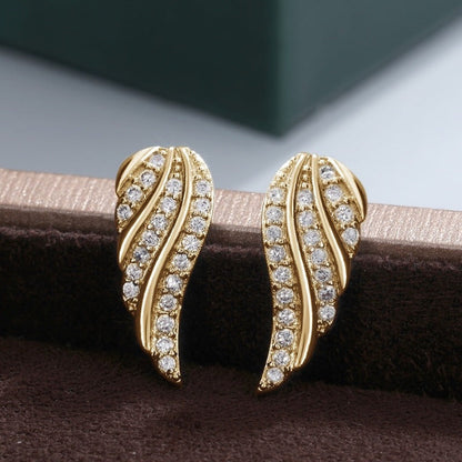 Modern Blatt Pavé Ohrringe | Gold