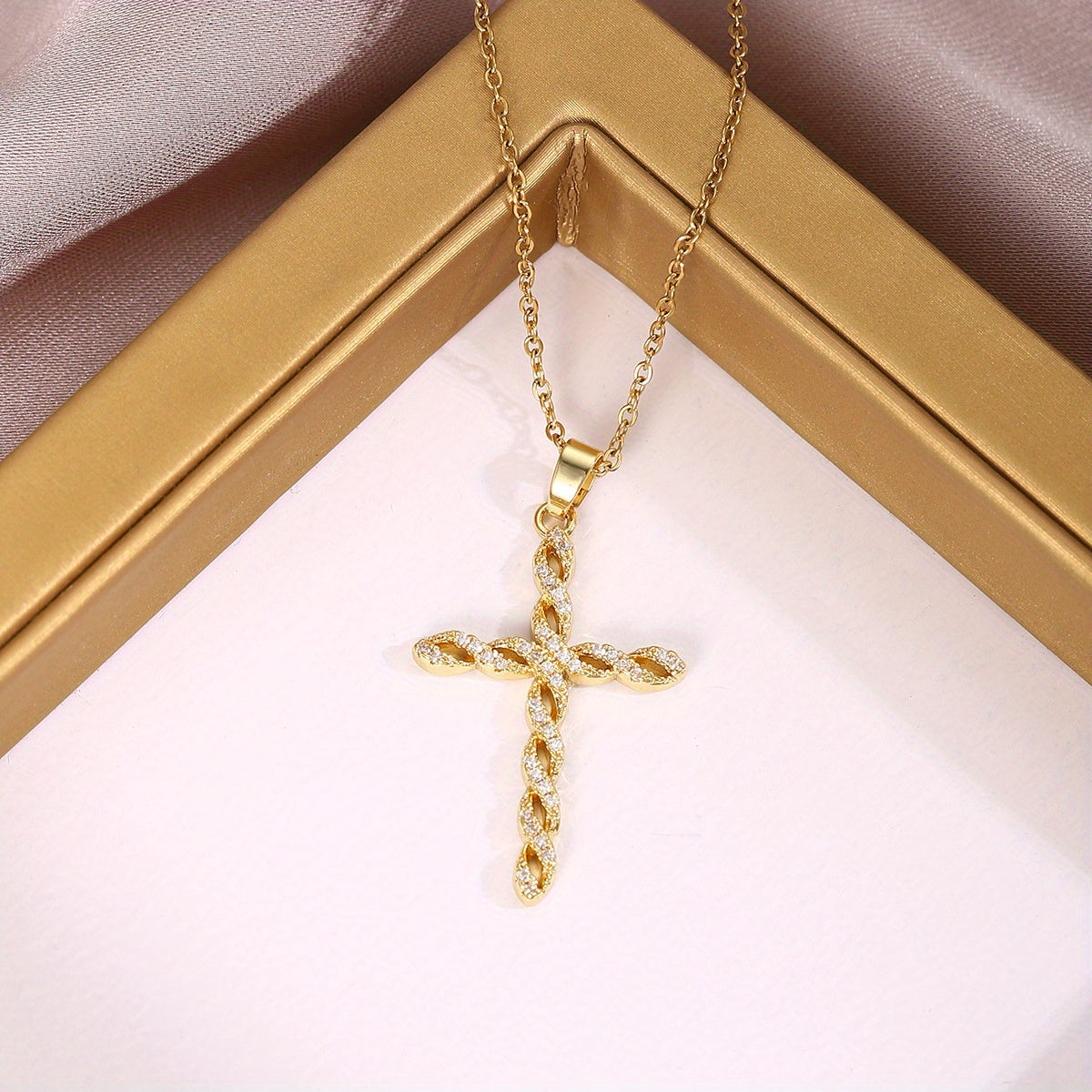 Kristall Twist Kreuz Halskette | Gold