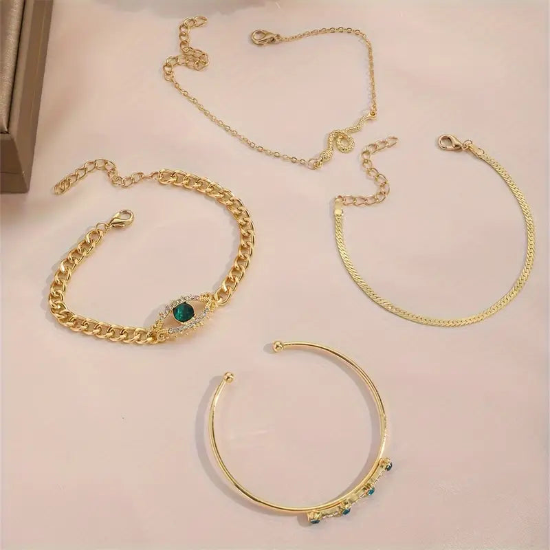 Gold Smaragd Charm Armband-Set