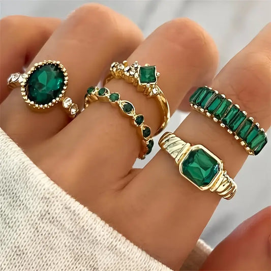 Zarina Exquisit Smaragd Ring-Set | Gold