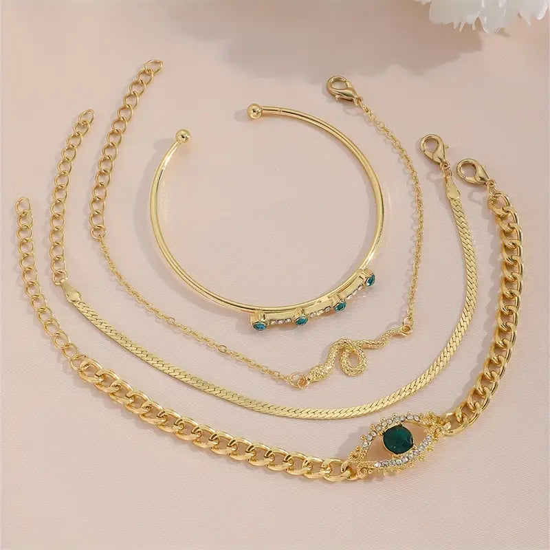 Gold Smaragd Charm Armband-Set