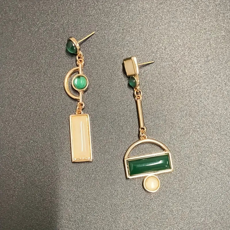 Gold Smaragd Geometric Tropfenohrringe