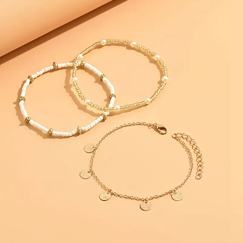 Coastal Charm 3-Piece Mehrlagig Fußkette Set | Gold