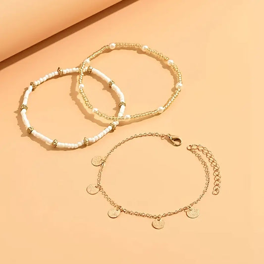 Coastal Charm 3-Piece Mehrlagig Fußkette Set | Gold