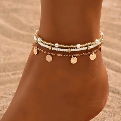 Coastal Charm 3-Piece Mehrlagig Fußkette Set | Gold
