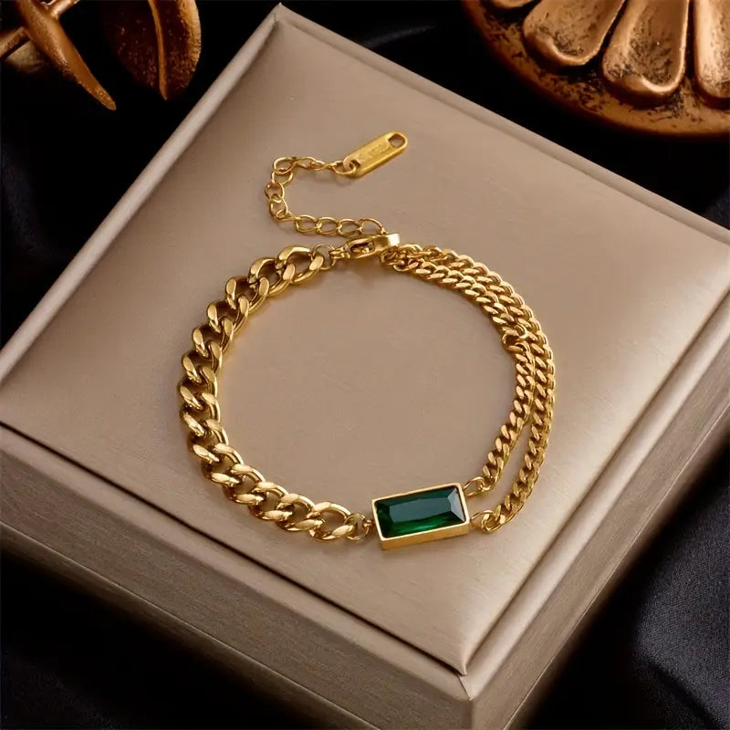 Gold Smaragd Bar Kettenarmband