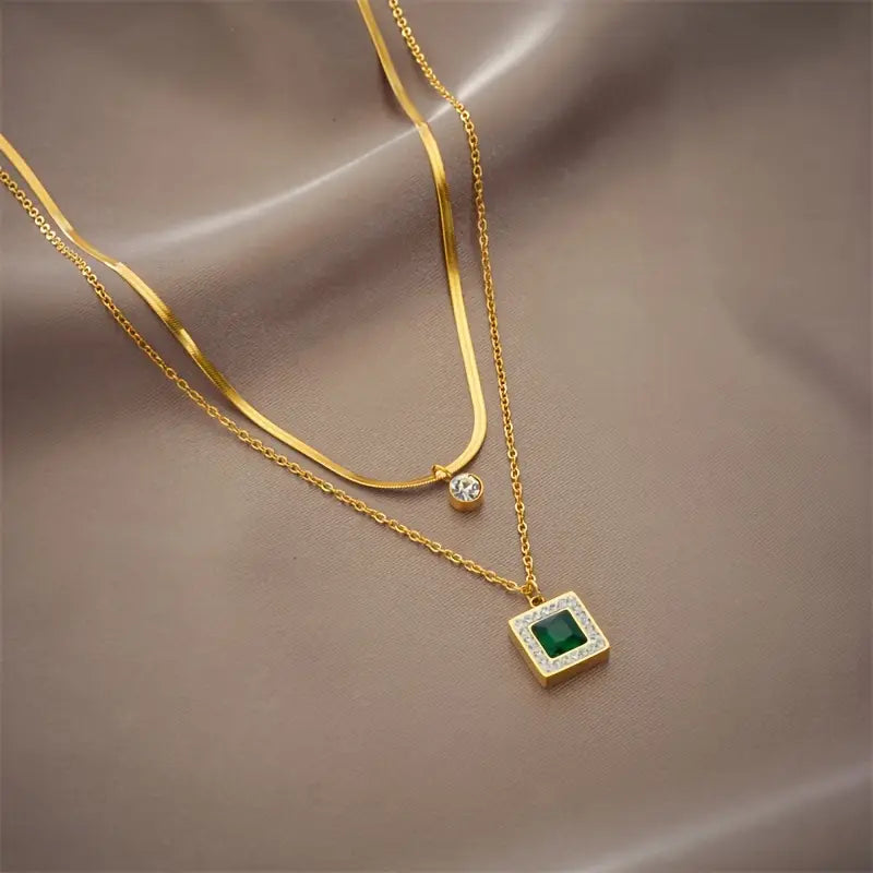 Gold Smaragd Mehrlagig Halskette