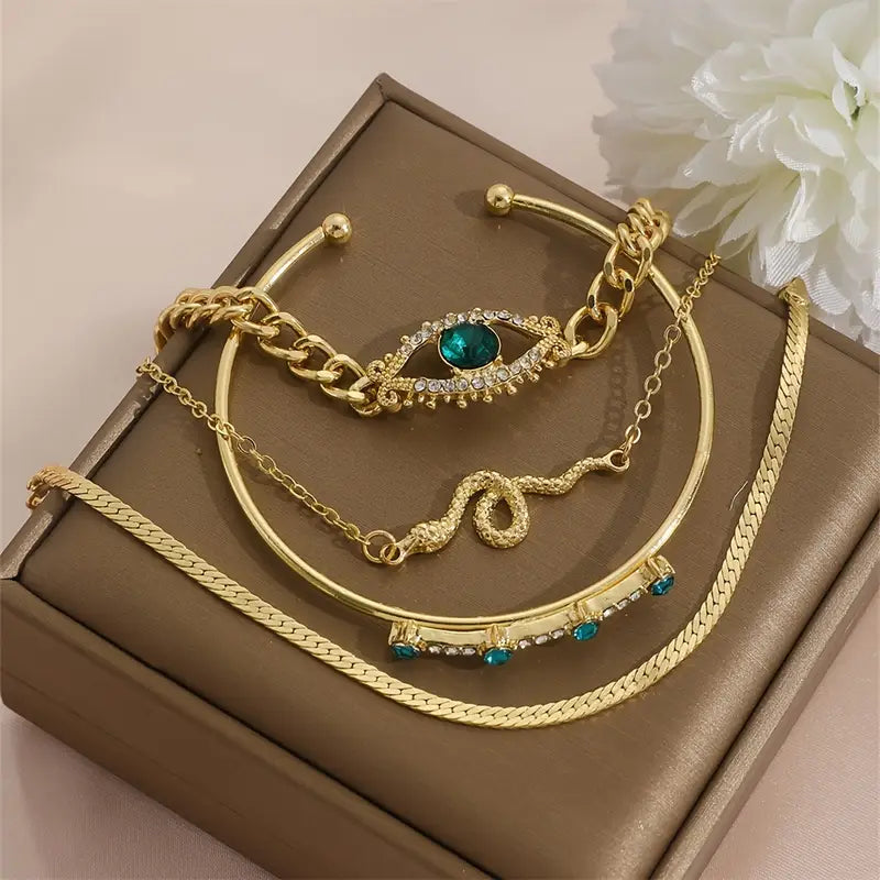 Gold Smaragd Charm Armband-Set