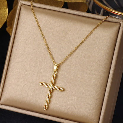 Kristall Twist Kreuz Halskette | Gold