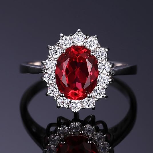 Klassisch Rubin Halo Ring | Weißgold