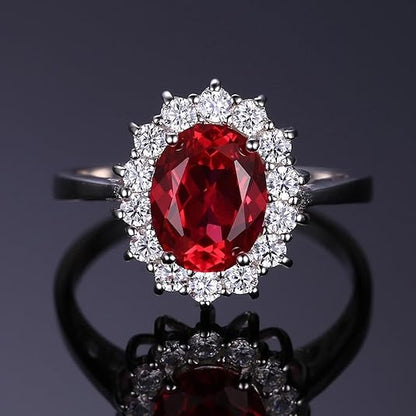 Klassisch Rubin Halo Ring | Weißgold
