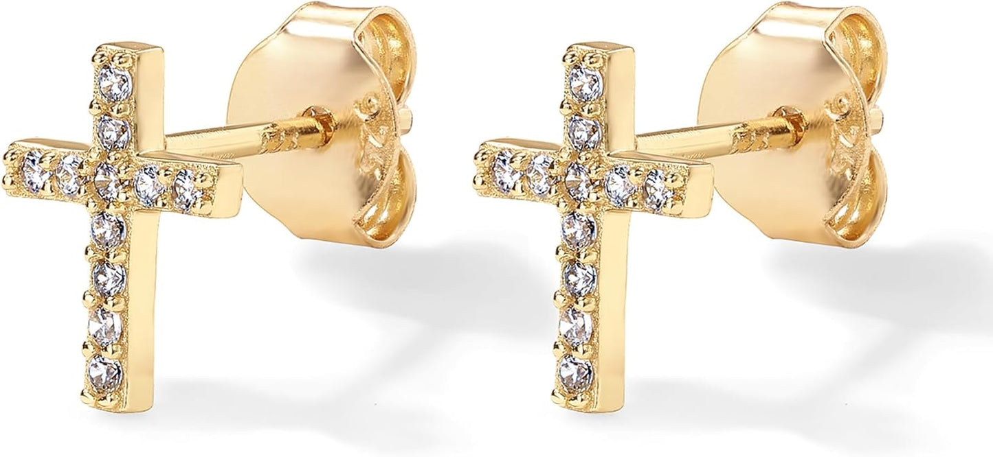 Pavé Kreuz Ohrstecker | Gold