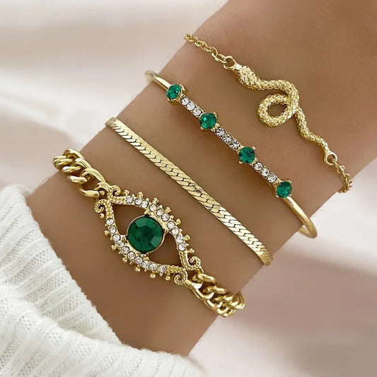 Gold Smaragd Charm Armband-Set