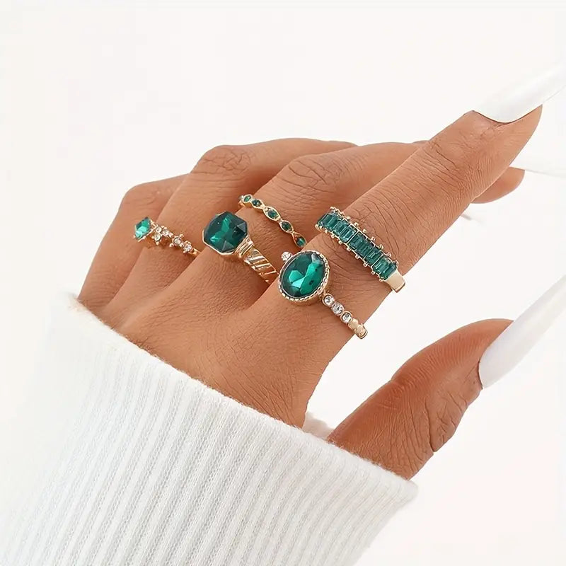 Zarina Exquisit Smaragd Ring-Set | Gold