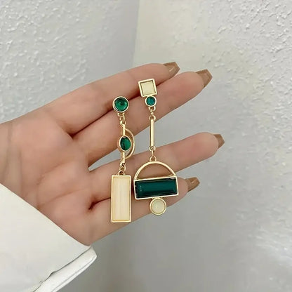 Gold Smaragd Geometric Tropfenohrringe