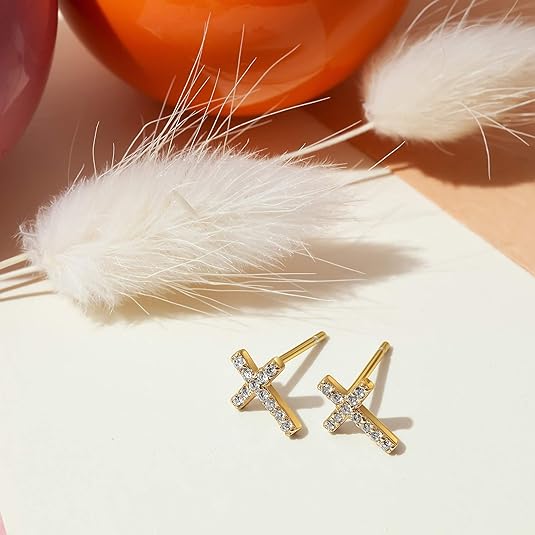 Pavé Kreuz Ohrstecker | Gold