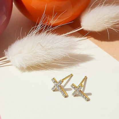 Pavé Kreuz Ohrstecker | Gold