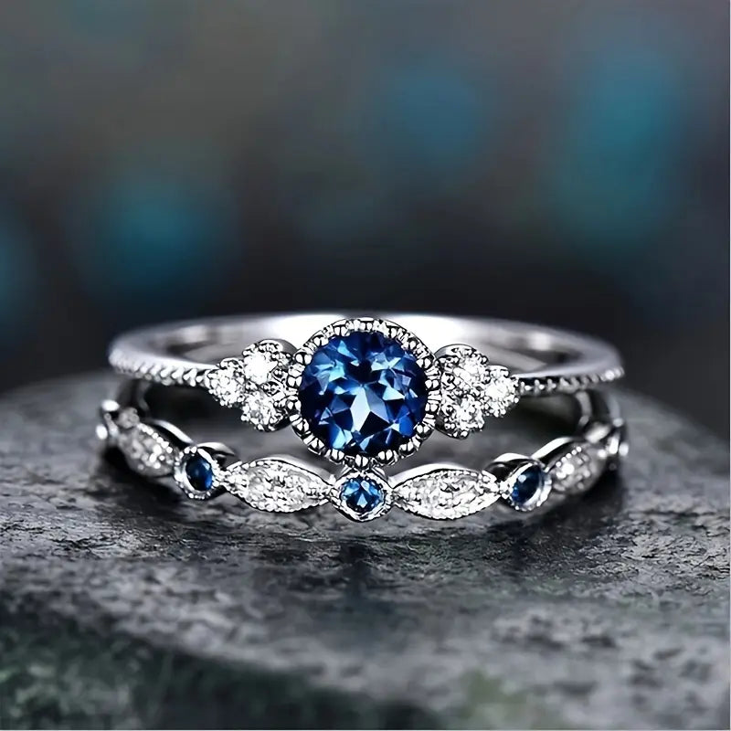 Sapphriel Kronen Ring-Set | Weißgold