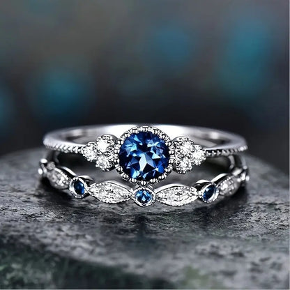 Sapphriel Kronen Ring-Set | Weißgold