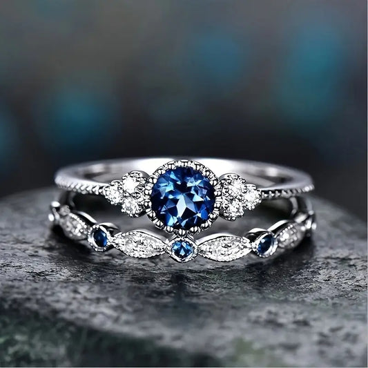 Sapphriel Kronen Ring-Set | Weißgold